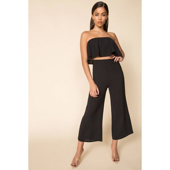 Superdown Brooke Set in Black Xsmall New Womens Outfit Strapless Crop Top Pants - Picture 1 of 9